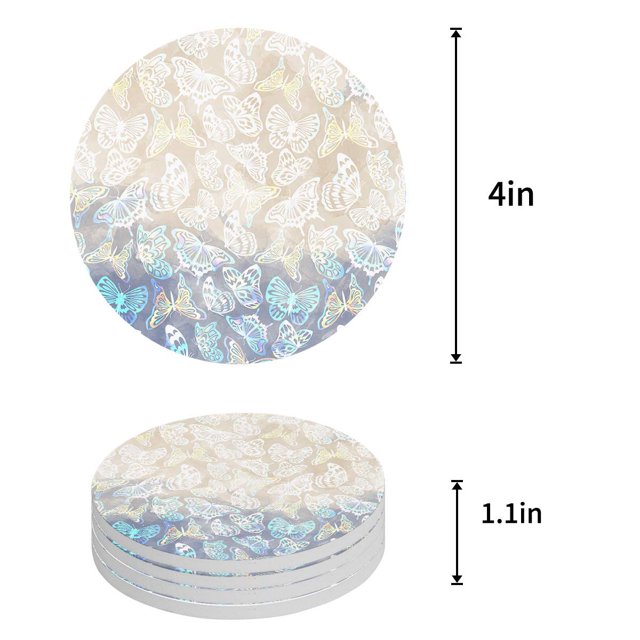 RYLABLUE Green Tree Forest Woodland Spring Natural Scenery Art Print Set of 4 Round Coaster for Drinks, Absorbent Ceramic Stone Coasters Cup Mat with Cork Base for Coffee Table Bar Decor