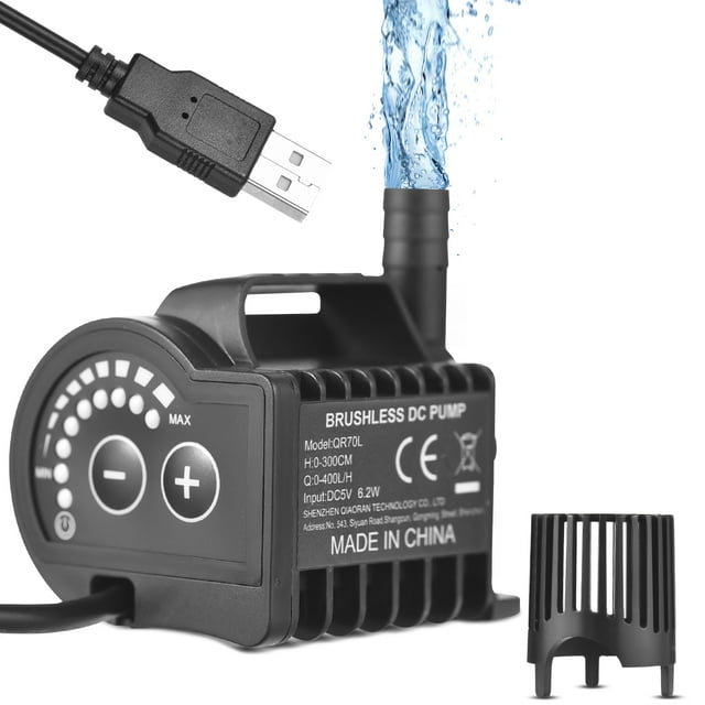 Submersible 5V Water Pump 8 Levels Adjustable 0-400L/H Small Fountain Pump with 0-9.8ft Lift, 6.5ft USB Charging and Suction Cup Base, Portable Mini Pump for Fish Tank, Pond, Aquarium, Pet D