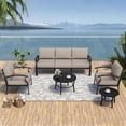 thumbnail image 2 of Gotland 5 Piece Aluminum Patio Furniture Set,Modern Metal Outdoor Patio Furniture w/5.1'' Thick Cushion and Round Coffee Table,Patio Conversation Sets for Porch,Deck,Sand, 2 of 7