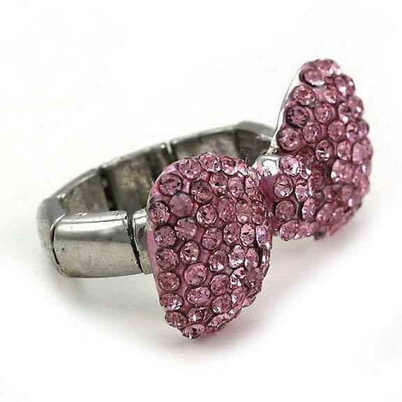 Light Pink Ribbon Bow Bowtie Party Ring Adjustable Stretch Band Valentine's Day