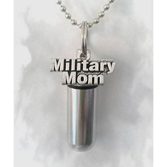 Patriotic MILITARY MOM Pill Holder Necklace - Includes Velvet Pouch, Ball-Chain