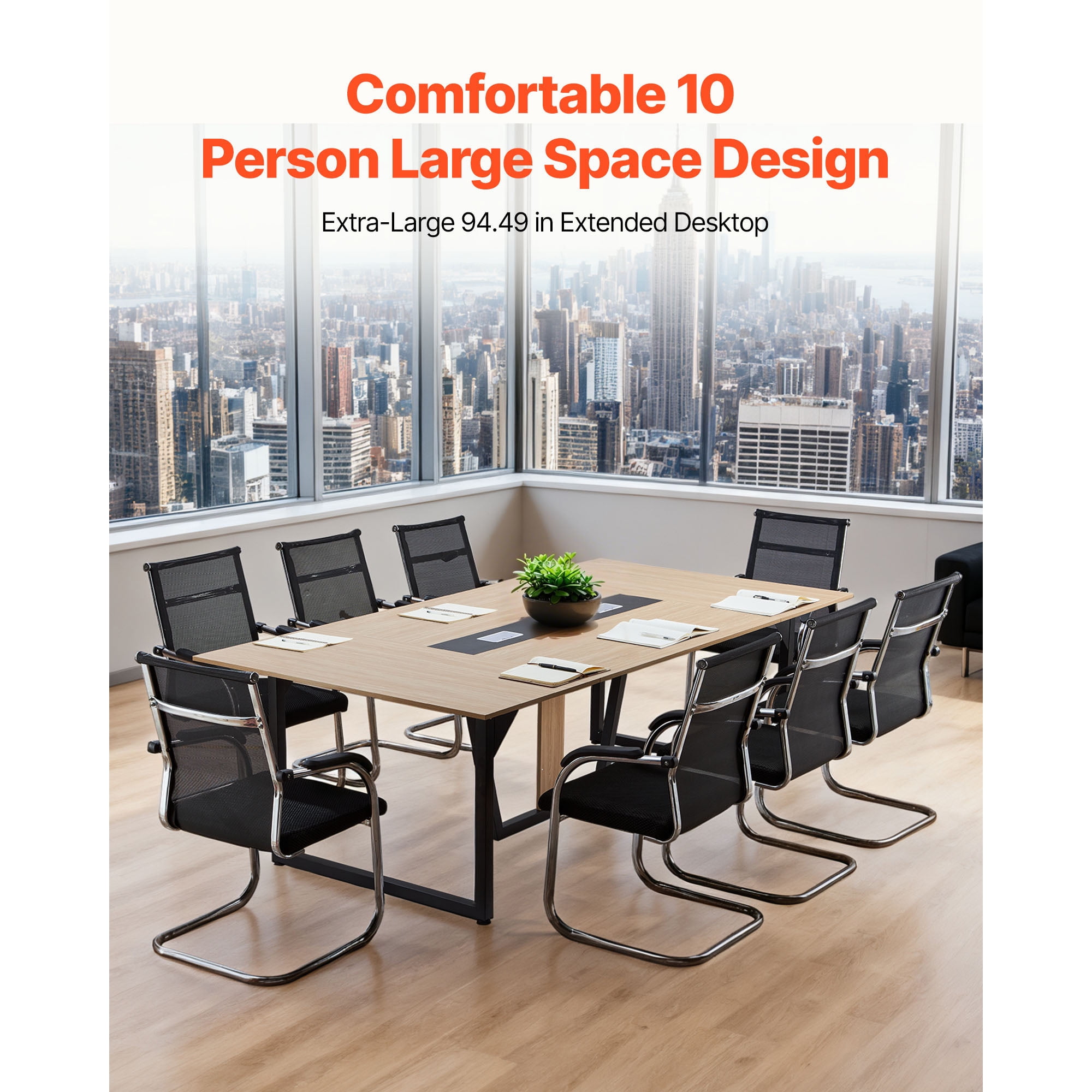 KFFKFF 8 ft Conference Table, Rectangular Office Meeting Desk for 10 People, Modern Design with Sturdy Metal Legs, Spacious Workspace for Office, Boardroom, or Conference Room, Simple Assembly, Brown