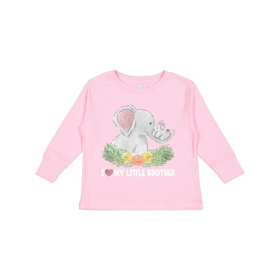Inktastic I Love My Little Brother Elephant Family with Flowers Boys or Girls Long Sleeve Toddler T-Shirt