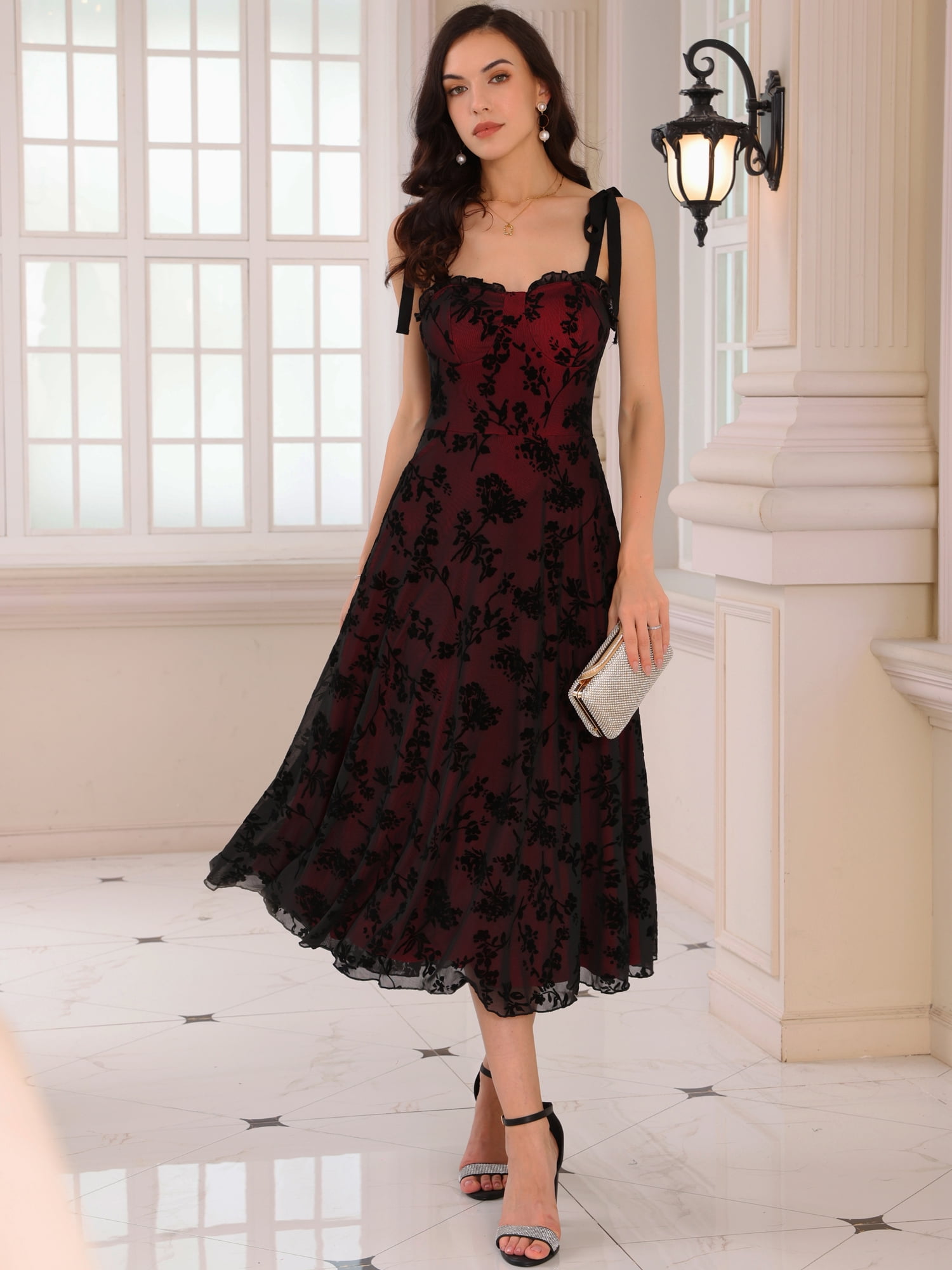 DARING DIVA Women's Gothic Floral Print Sleeveless Cocktail Dress XL Black