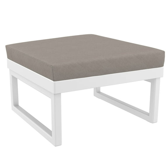 Luxury Commercial Living 25.5" White Square Ottoman with Sunbrella Taupe Gray Cushion