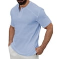 thumbnail image 6 of Stamzod Men's Cotton Henley Shirts Short Sleeve Button T-Shirt Casual Summer Tops Vacation Beach Outfits Blue L, 6 of 9