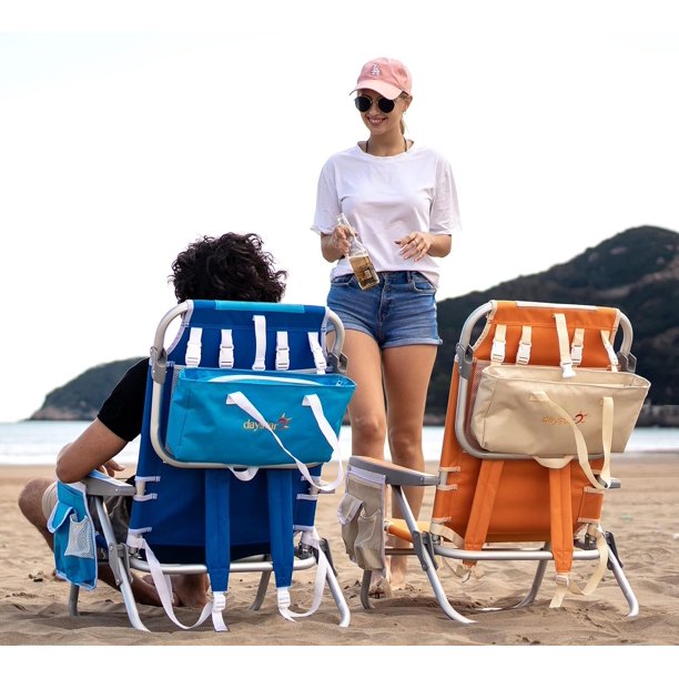 SUNNYFEEL Extra Wide Low Beach Chair 5 Position Lay Flat 500 LBS Heavy Duty XL Oversized Portable Folding Camping Chairs with Cup Holder Lightweight Backpack Beach Chair Darkblue Stripe Walmart Busine...
