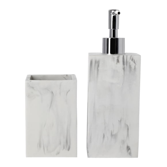 Dispensador Jabon Y Porta Cepillo Dental Amg Marmol Blanco