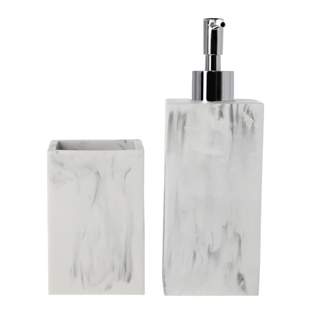 Dispensador Jabon Y Porta Cepillo Dental Amg Marmol Blanco