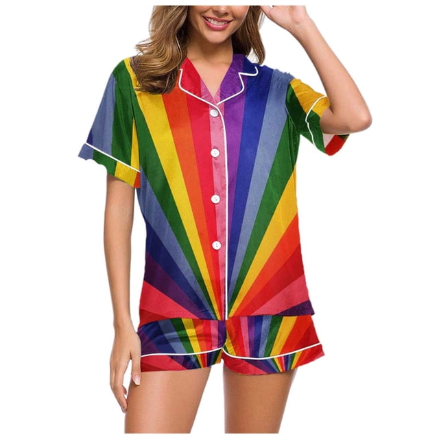 Fgnfyis Ensemble de Mode pour Femmes, Manches Courtes, Col Rabattu, Deux Pièces, Short, Pyjama, Violet P