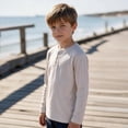 thumbnail image 5 of OGLCCG Boys Henley Shirt Long Sleeve 3 Button Crewneck Fall Tees Casual Pullover Top for School(Beige,9-10 Years), 5 of 7