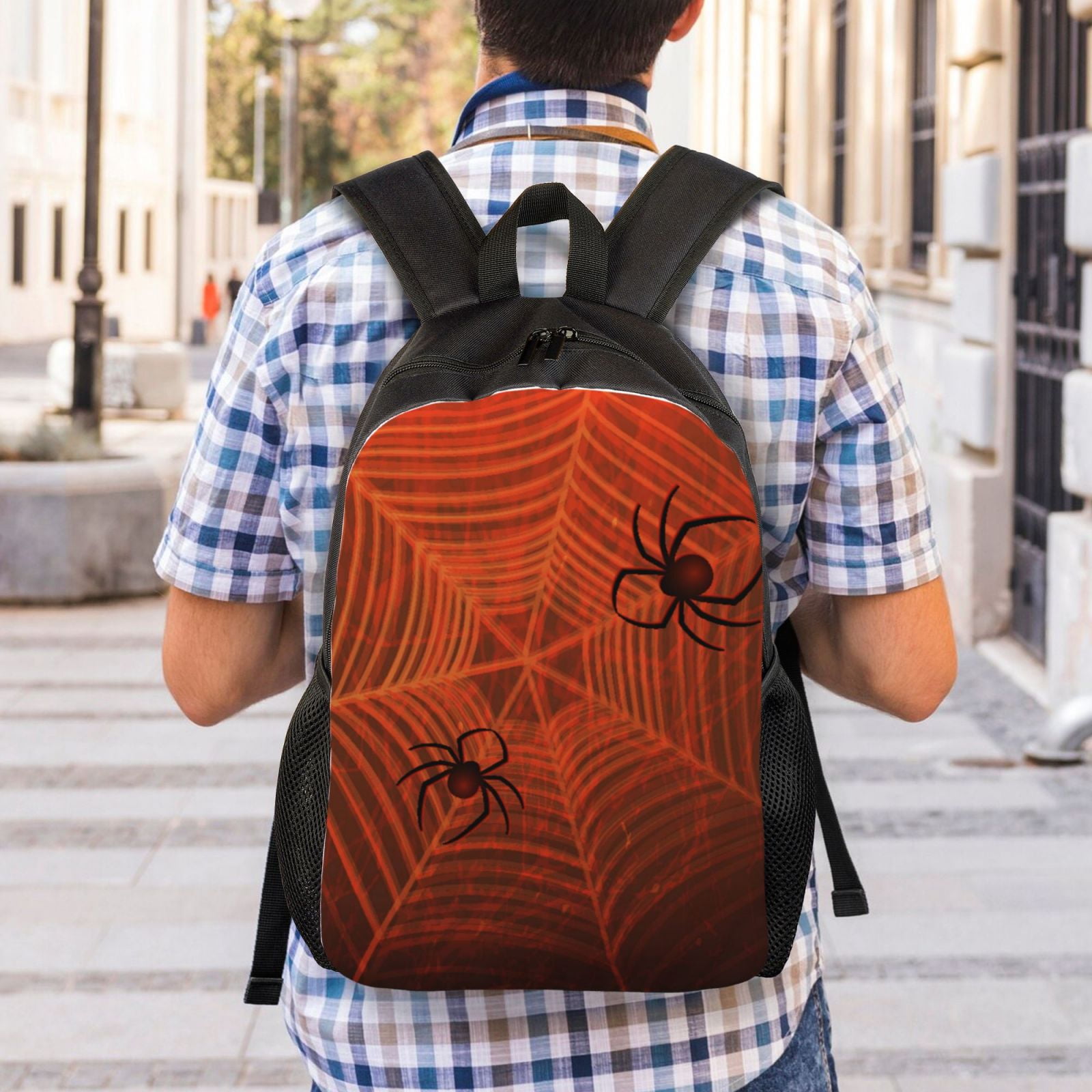 Xecao Spider Web Print School Backpack with Laptop Compartment Small Travel Laptop Backpack for Women Men Waterproof College Backpack Simple School Bag