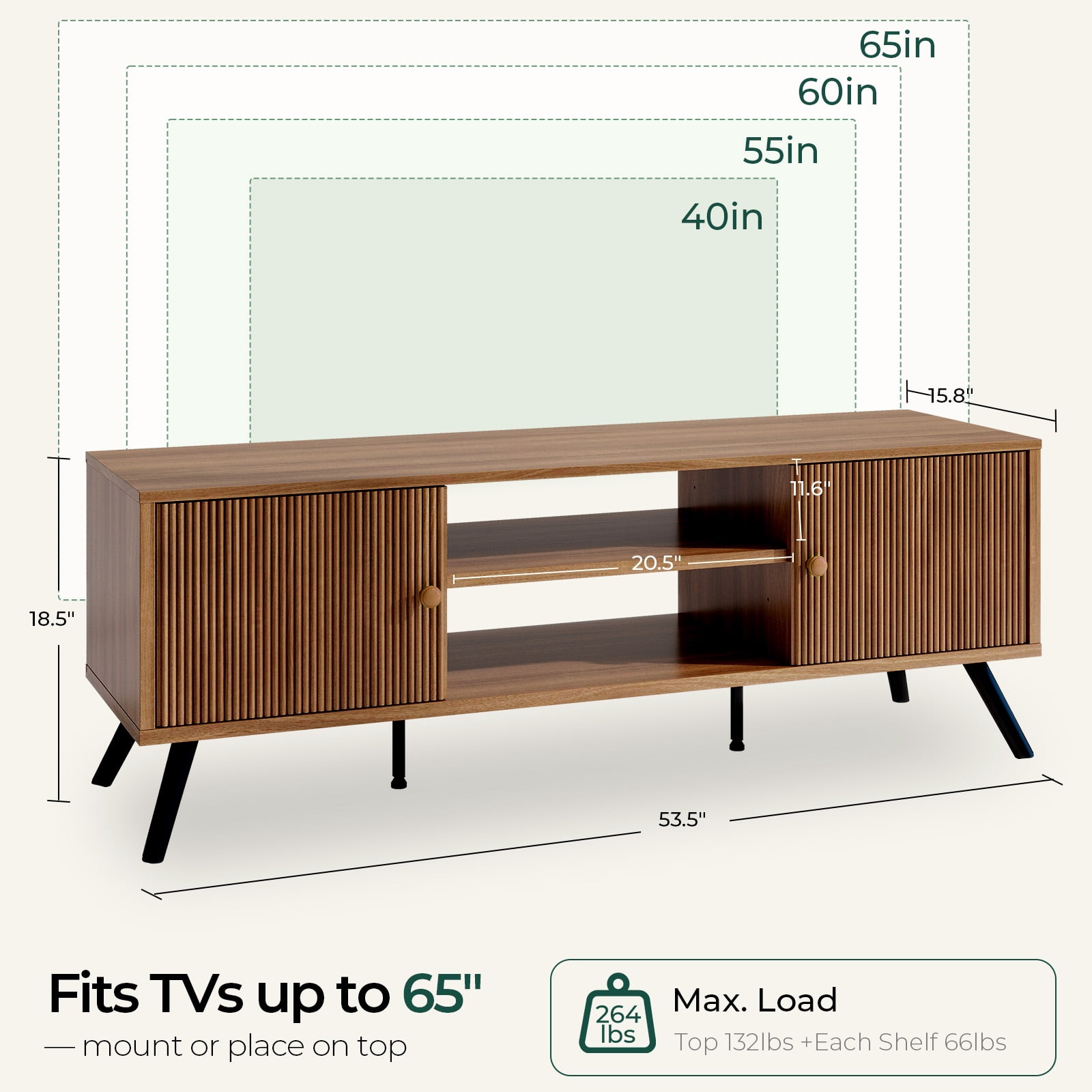 LUCKLIIFE 53" TV Stand for 55" -65" TVs, Mid Century Modern Entertainment Center  for Living Room