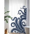 thumbnail image 4 of Sheer Curtains 108 Inches Long, Navy Blue Octopus Semi Sheer Curtains Light Filtering Window Treatment, Coastal Ocean Animals Nautical Privacy Voile Drapes for Living Room Bedroom 52x108 Inch, 4 of 7