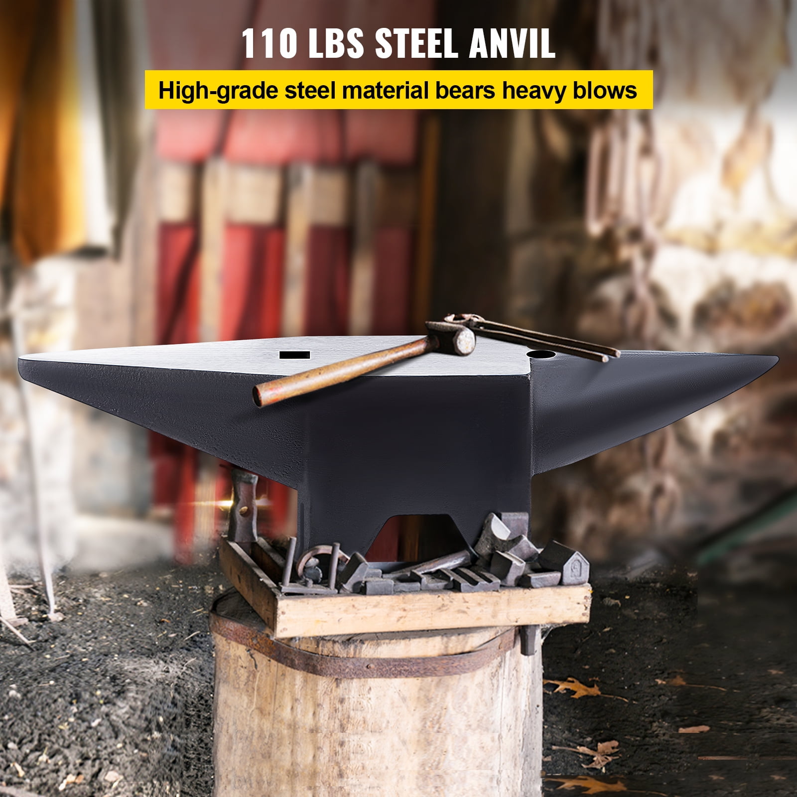 BENTISM Blacksmith Anvil Steel Round Horn Anvil 110lb 50kg 2 Holes for Metal Work