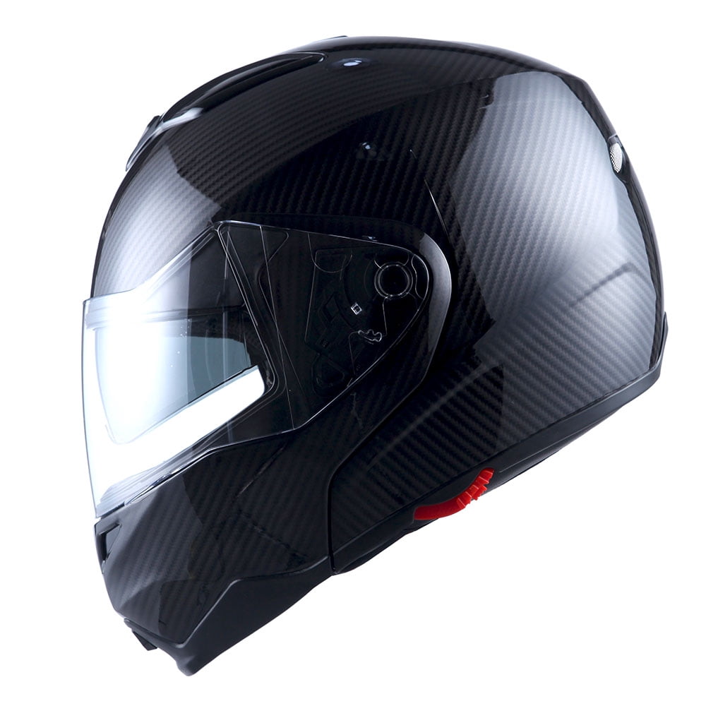 1Storm Motorcycle Street Bike Modular/Flip up Dual Visor/Sun Shield Full Face Helmet HG339 Carbon Fiber Black