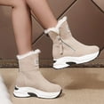thumbnail image 2 of Gyexs Furry Ankle Boots for Women Winter Warm Sneakers Round Toe on Thick Sole Snow Shoes with Side Zipper Suede Comfortable Walking Shoe, Beige, Size 8, 2 of 6