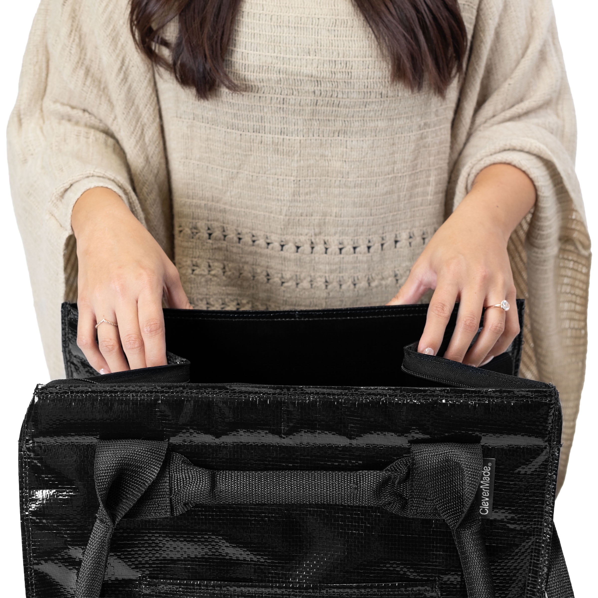 CleverMade 62L Collapsible Rolling Tote Cart, Black