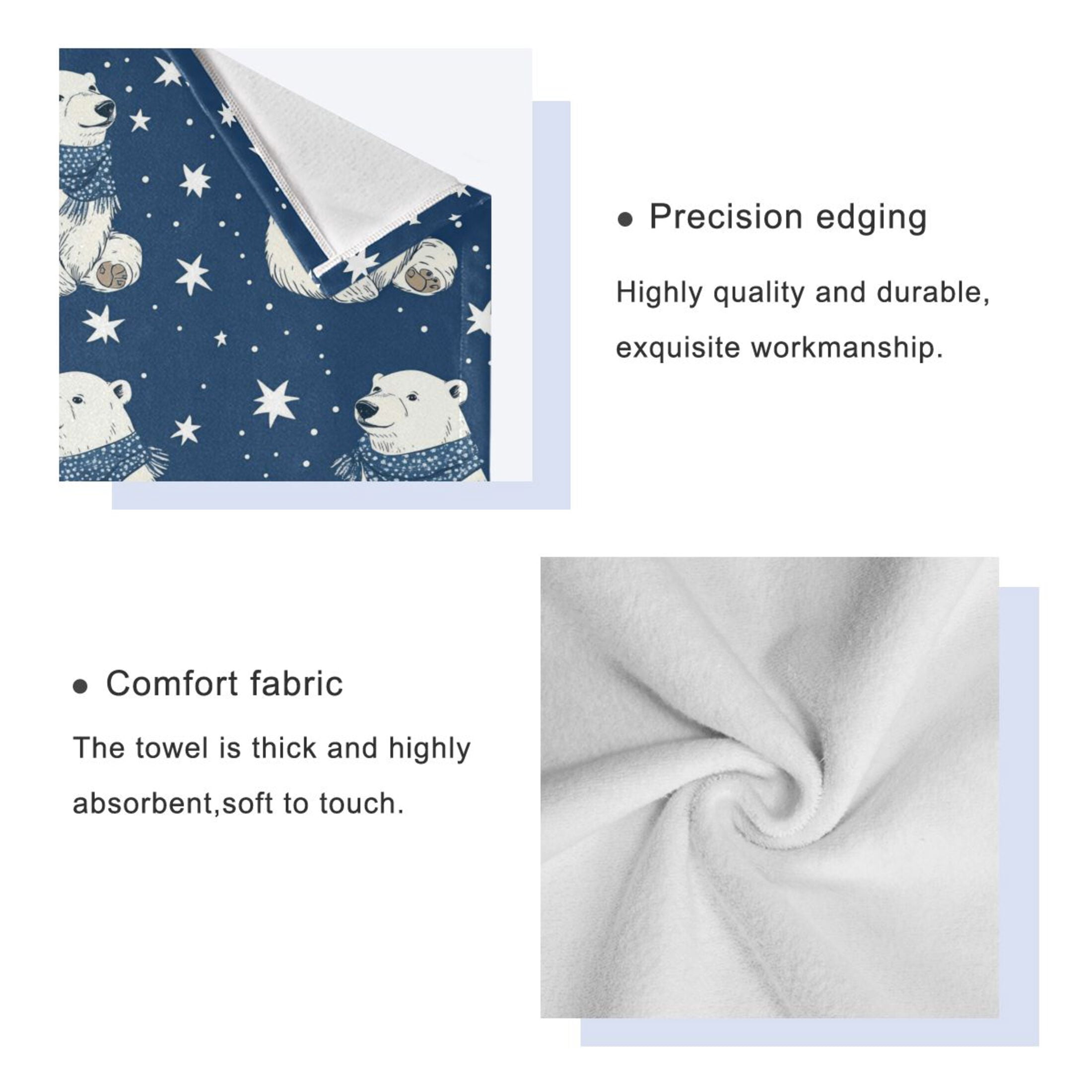 Wobogo Cute Polar Bears Pattern Ultra Soft 3 Pack Cotton Towel Set Includes 1 Bath Towel 1 Face Towel and 1 Washcloth for Everyday Use Lightweight and Compact