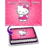 Hello Kitty Edible Cake Topper Personalized Birthday 1/4 Sheet Decoration Custom Sheet Birthday Frosting Transfer Fondant Image