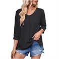 thumbnail image 2 of Women's Color Button Shirt, Short Sleeve Tunic Blouse with Pocket, Casual Work Shirt with Collared Neck, Relaxed Fit Button-Down Top for Fall, Comfortable and Stylish Short Sleeve Blouse, 2 of 4