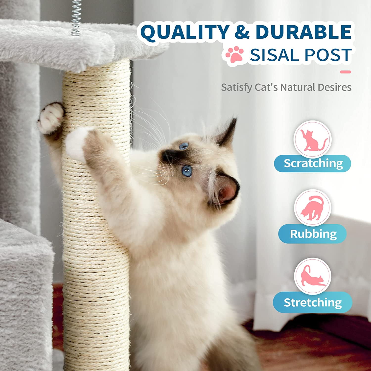 Made4Pets 3-Level Cat Tree with 2-Door Condo, Scratching Posts, Toy Ball, and Top Bed, Gray