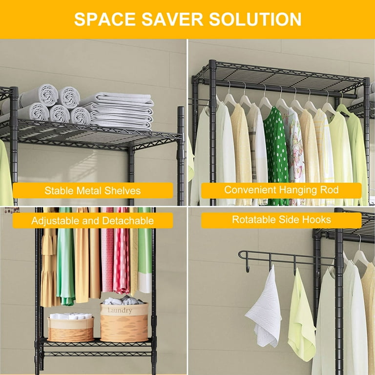 Untyo Laundry Room Shelves Over Washer and Dryer Storage Shelf with 5 Tier Adjustable Shelves and Rotatable Hooks 63.8 L x 13.4 D x 77.6 H Black