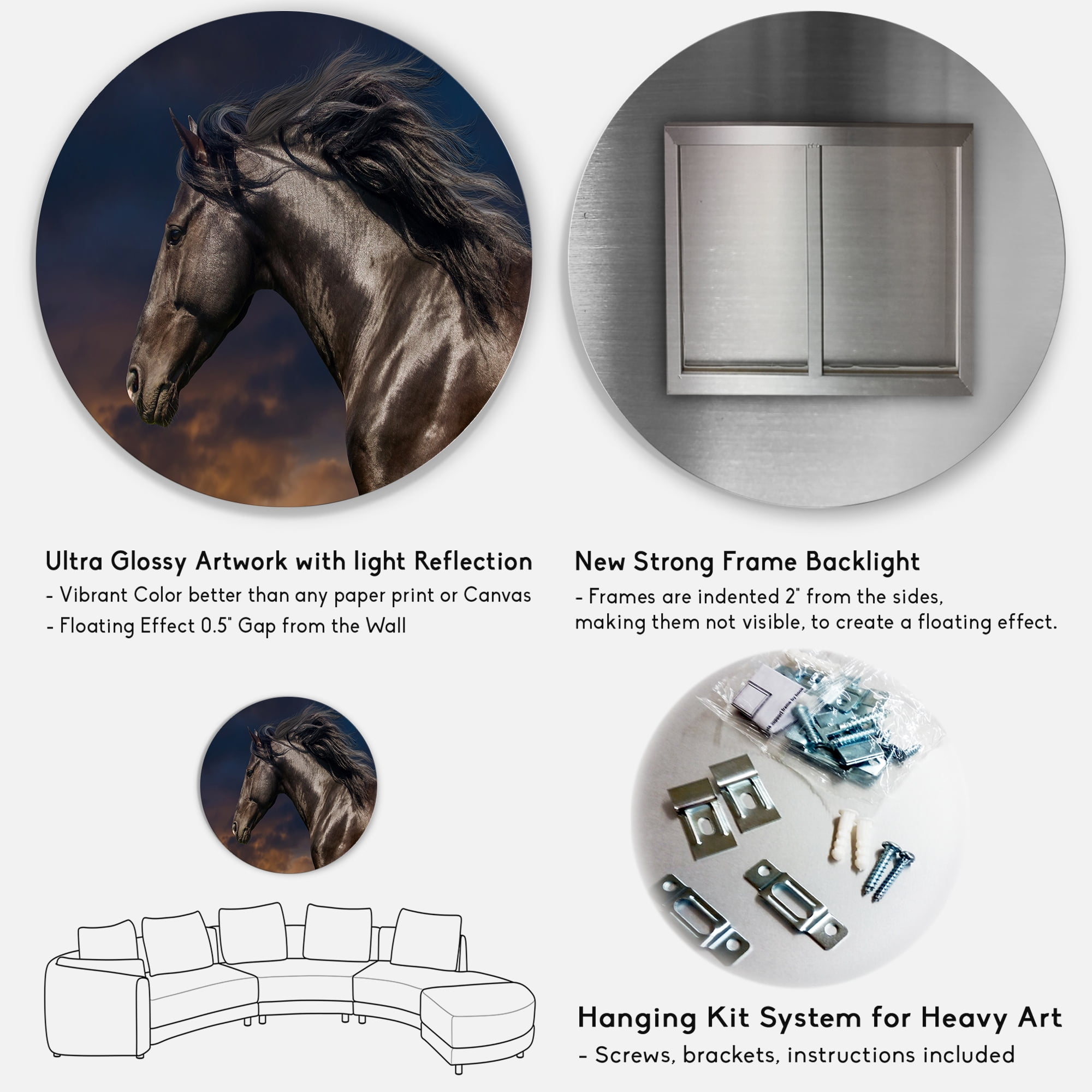 Designart 'Close Up Of Thoroughbred Nonius Stallion Horse III' Farmhouse Circle Metal Wall Art 23x23 - Disc of 23
