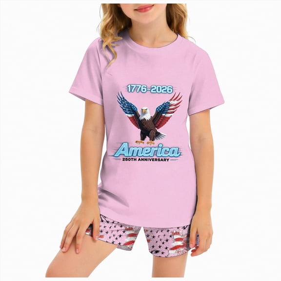 HCNTES Toddler Girls Boys Independence Day Clothing Printed Star Short Sleeve and Short Set Baby Boys Girls Party Outfit Kids 2t 3t 4t 5t 6t Summer Pjs Set(D01-Light Pink,2-3 Years)