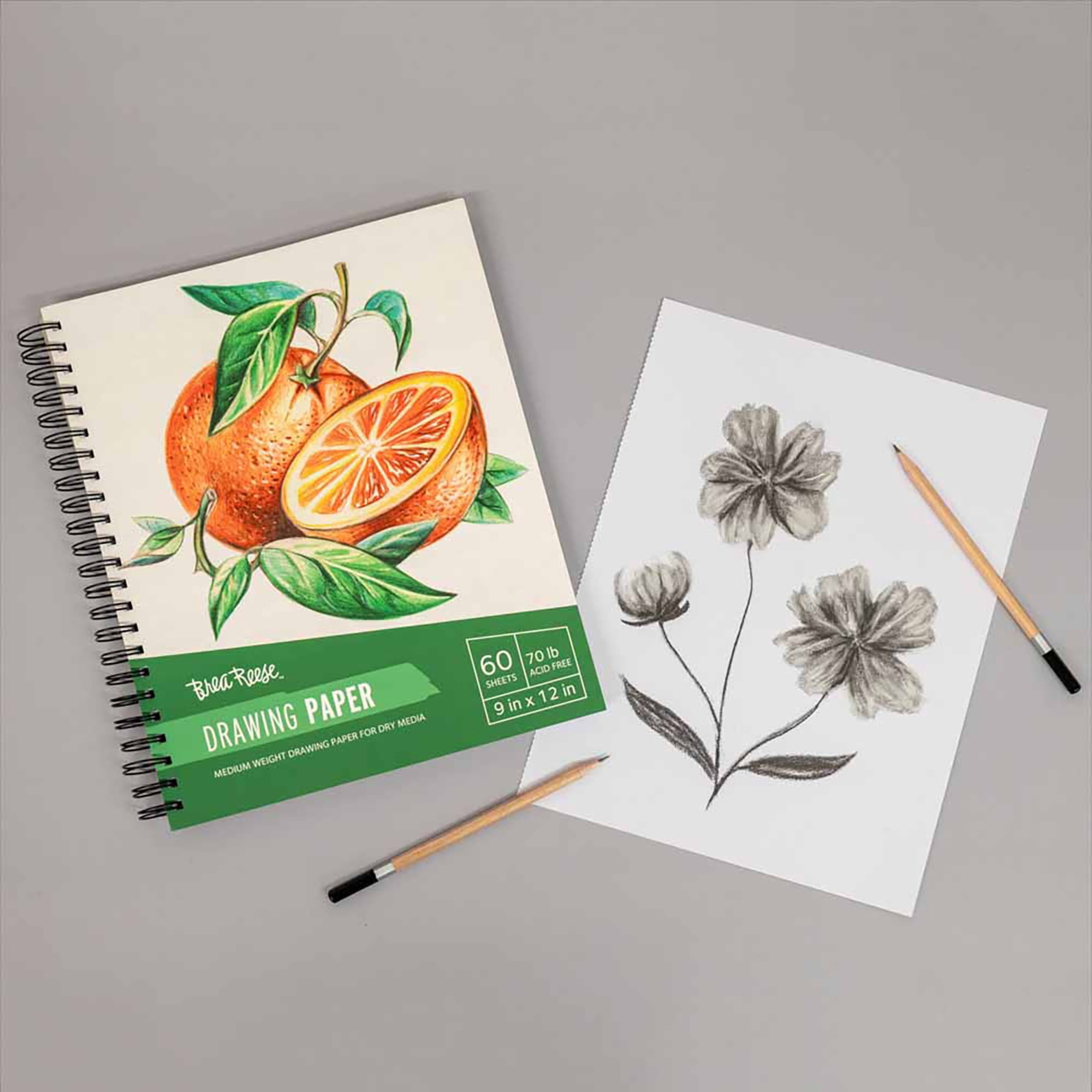Brea Reese: Drawing Paper Pad Spiral-Bound 60 Sheets - 9x12" - 70 lb, Acid-Free, Shading & Layering, Perfect for Sketching & Dry Media, Art Supplies