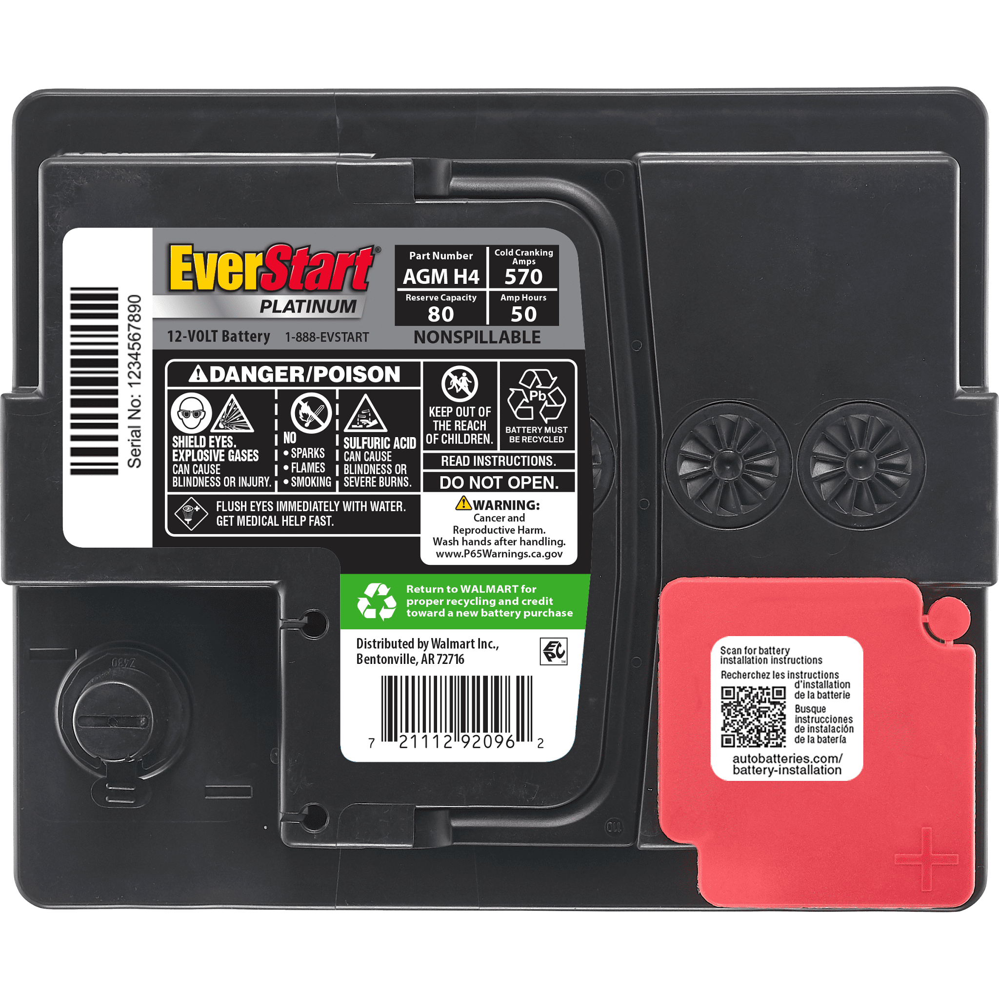 EverStart Platinum BOXED AGM Battery, Group Size H4 12 Volt, 570 CCA