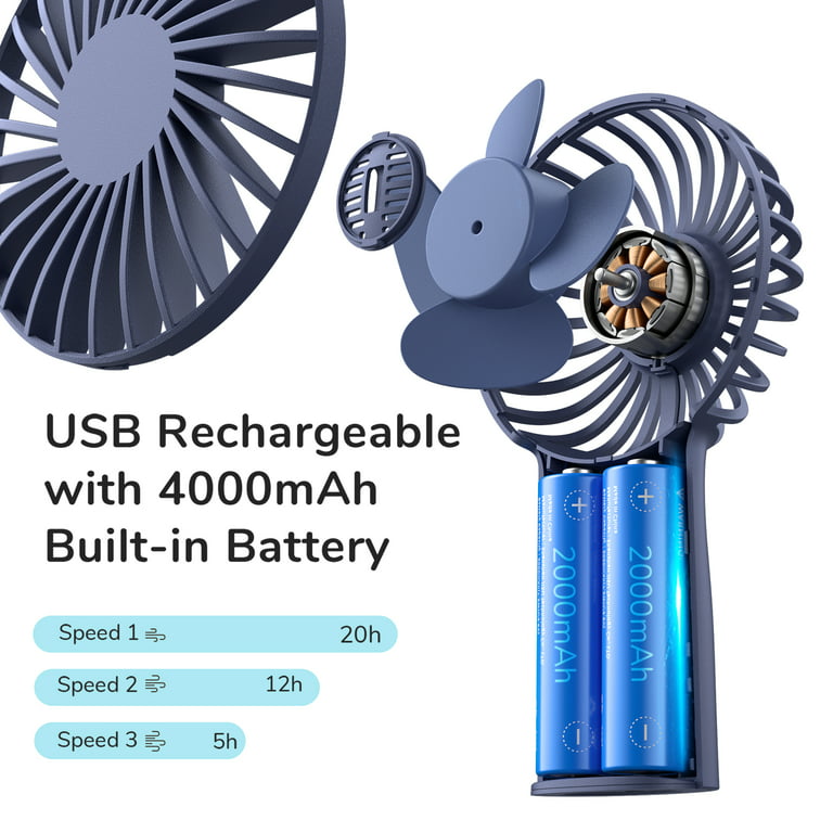 JISULIFE Portable Handheld Fan, Mini Rechargeable Hand Fan, Small Battery  Operated 14-21hrs, Personal USB Foldable Fan, Pocket Fan with Power Bank