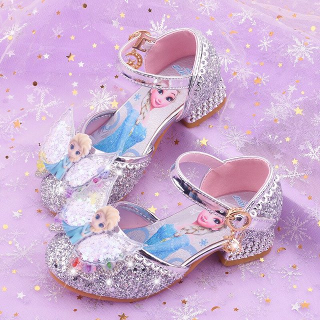 Zapatos de princesa elsa de verano de Disney, nuevos zapatos de tacón alto para niñas, zapatos de cristal Baotou, sandalias de Frozen, modelo de pasarela shoes33-Insole 21,3 cm Gao Jinjia LED