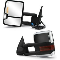 WLLW Towing Mirrors Compatible with 2003-2006 Chevy Silverado 1500 2500 3500 GMC Sierra Yukon Tahoe Power Heated Turn Signal Light Arrow Lamp Manual Flip Up Pickup Truck Tow Mirrors LH RH Chrome
