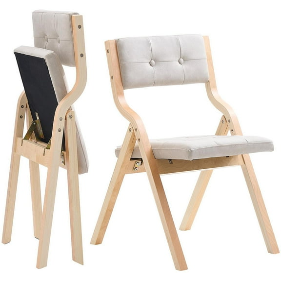 KFFKFF Set of 2 Wooden Folding Chairs with Cushions, Portable Foldable Design, Wooden Frame with Padded Seat for Dining, Kitchen, Office, Weddings, Parties, and Easy Assembly, Beige