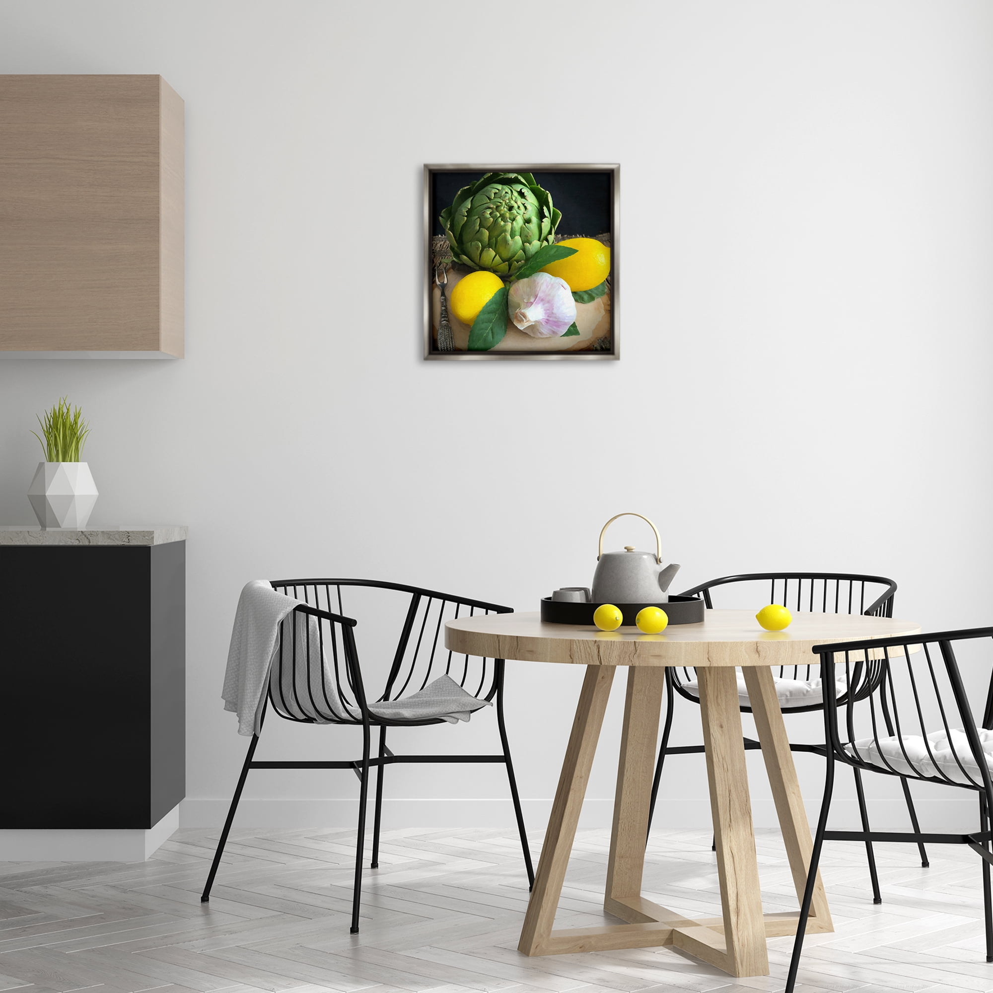 Stupell Industries Fruit & Vegetable Still Life Food & Beverage Painting Gray Floater Framed Canvas Art Print Wall Art, 18 x 18