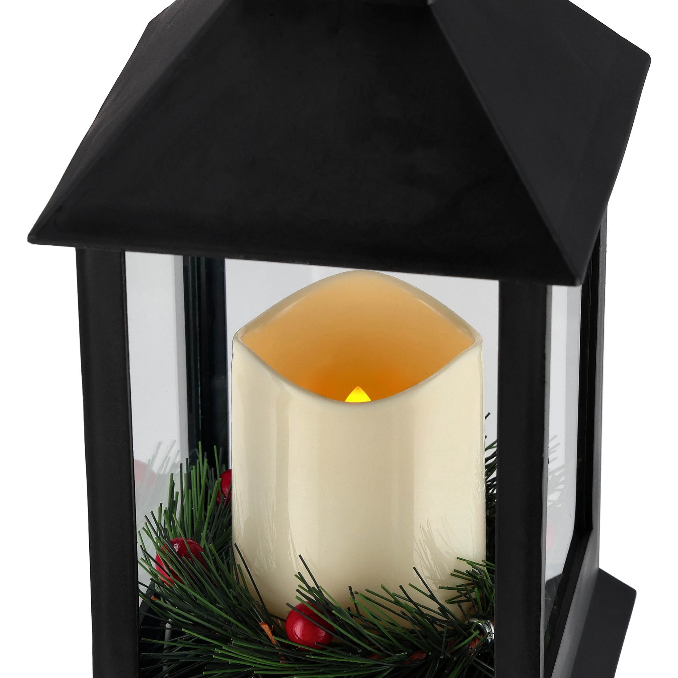 Light-Up Flameless Candle Lantern Christmas Decoration, Black, 9", by Holiday Time