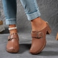 thumbnail image 5 of Dakaela Womens Chunky Heels Mules Closed Toe Heeled Slip on Clogs Casual Backless Pumps Summer Work Loafers Slides Shoes Brown Size 7, 5 of 9