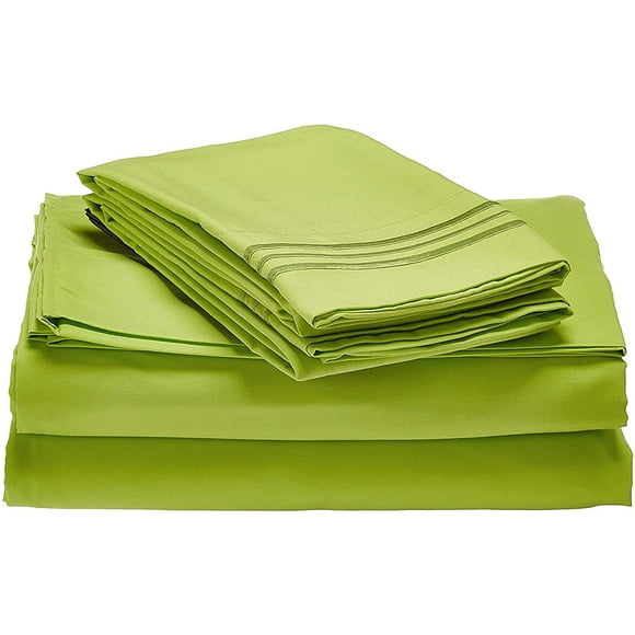 CELINE LINEN 1800 Series Egyptian Quality Super Soft Wrinkle Resistant & Fade Resistant Beautiful Design on Pillowcases 5-Piece Sheet Set Deep Pocket Up to 16inch Split King Lime