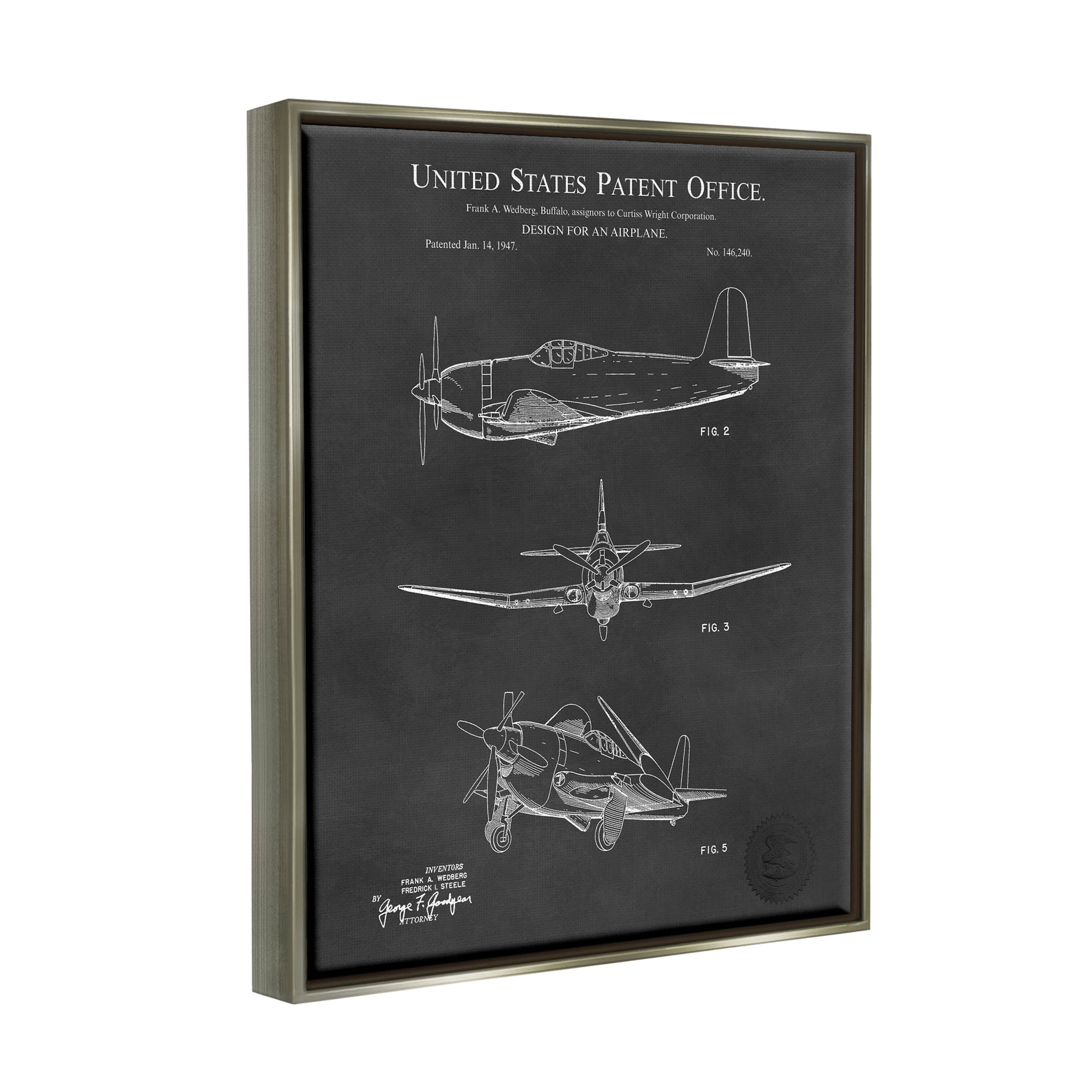 Stupell Industries Intricate Patent Blueprint Chart Graphic Art Luster Gray Floating Framed Canvas Print Wall Art, Design by Karl Hronek