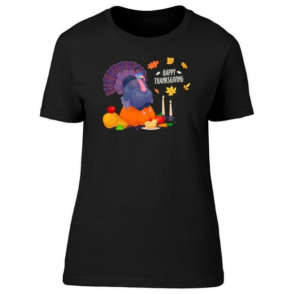 Smartprints Womens Graphic Tee - Happy Thanksgiving Turkey Dinner - Regular Fit 100% Cotton