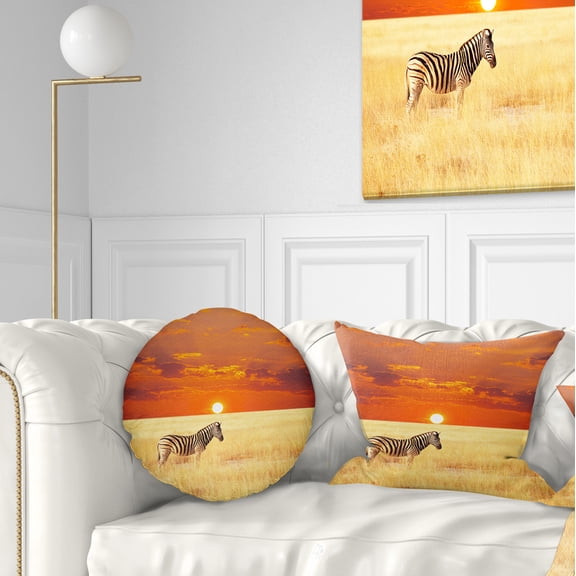 Designart Scenic African View with Zebra - Landscape Printed Throw Pillow - 12x20