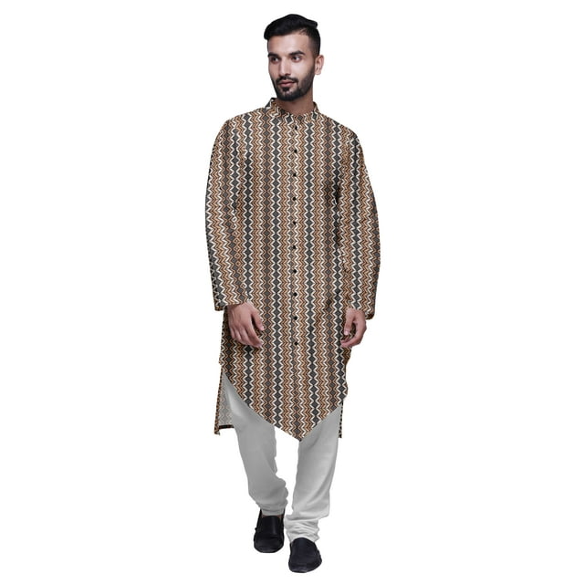 Atasi Ensemble Kurta Pyjama Long pour Hommes à Col Mandarin Imprimé Tenue Décontractée pour Garçons