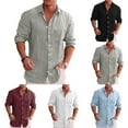 thumbnail image 2 of CENL Mens Cotton Linen Long Sleeve Shirt Solid Baggy Button-down Tops T Shirt Blouse, 2 of 9