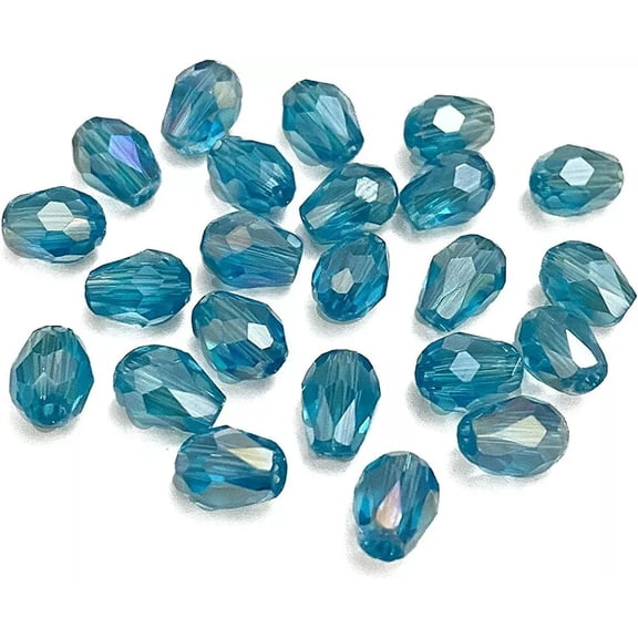 U8MO 10 Teardrop Beads Glass Briolette Crystal Faceted 8mm Jewelry Supplies Blue AB