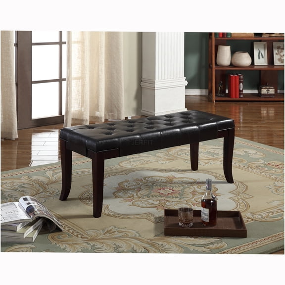 JERFIT Linon Tufted Bench Faux Leather Espresso