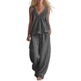 thumbnail image 2 of Women's 2 Piece Outfits Lounge Sets Women's Summer Solid Color V-Neck Shirt Top With Pocket Casual Shorts Set Gray M, 2 of 6