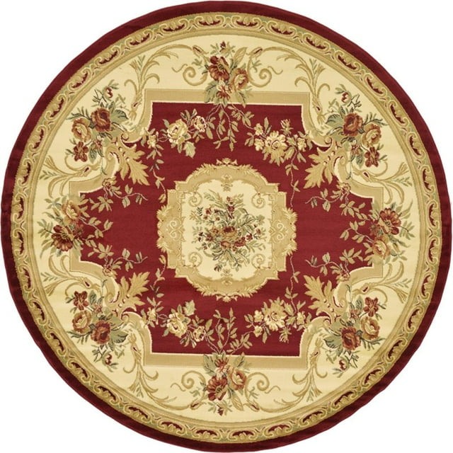 Unique Loom Versailles Medallion Motif Rug 8' x 8' Round Burgundy/Ivory