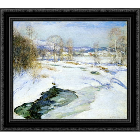 Best Wood For Mantle Icebound Brook (aka Winter's Mantle) 20x20 Black Ornate Wood Framed Canvas Art by Metcalf, Willard ()