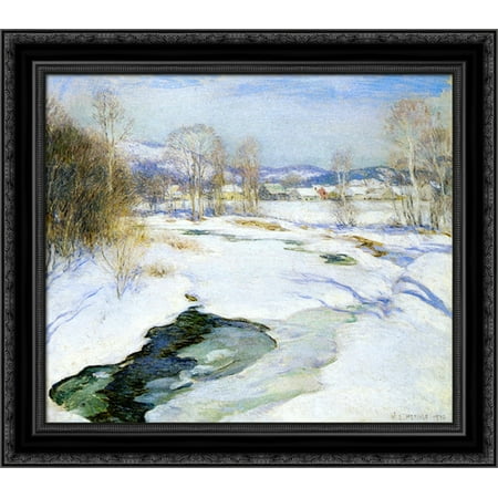 Icebound Brook (aka Winter's Mantle) 20x20 Black Ornate Wood Framed Canvas Art by Metcalf,